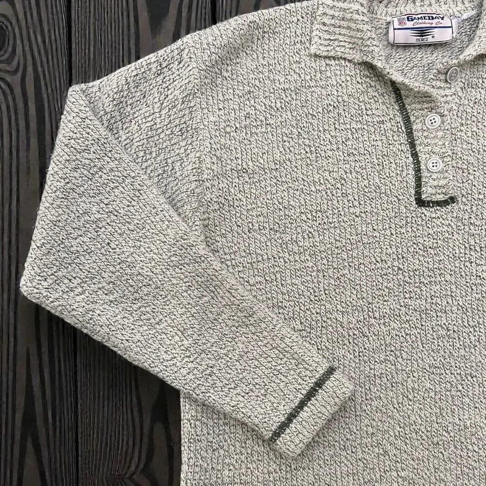 Vintage Green Bay Packers Gameday Chunky Henley Sweater Pullover NFL